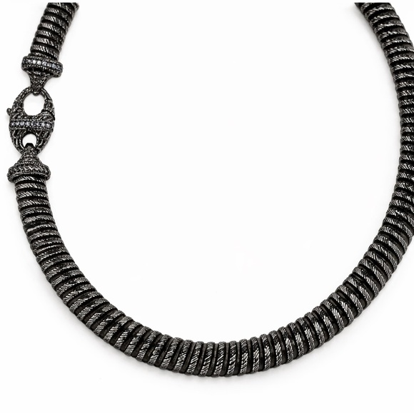 Judith Ripka Jewelry - Judith Ripka Black Rhodium Tubogas Collar Necklace Sterling Silver Italy, 18.5”